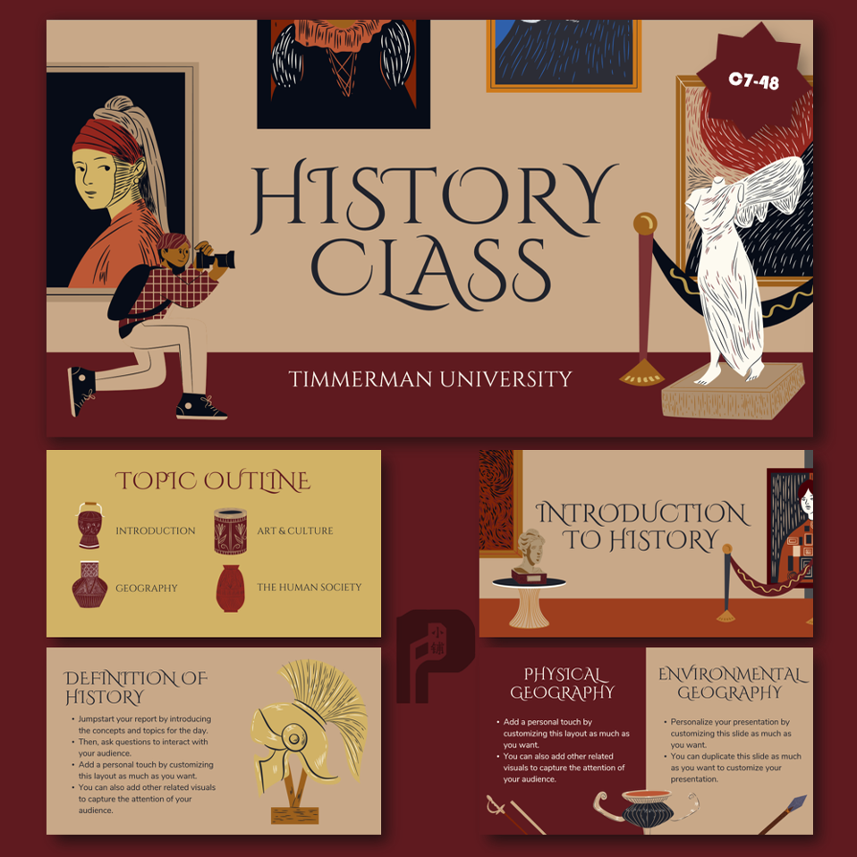 【History Class】艺术主题卡通线性扁平风格PPT模板