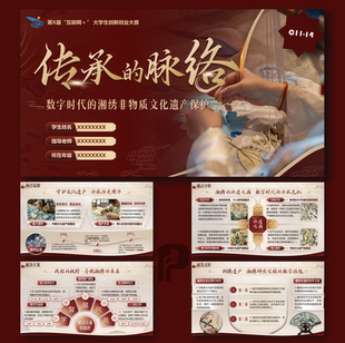 湘绣非遗文化互联网+创新创业挑战杯大赛项目汇报PPT模板