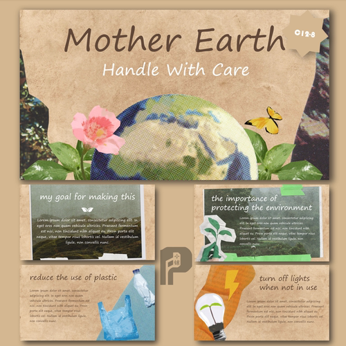 【Mother Earth】牛皮纸环保主题复古地球母亲PPT模板