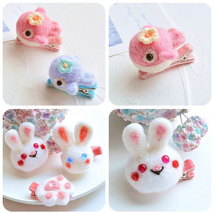 儿童甜美发夹羊毛海豚发卡宝宝可爱包布发饰女童立体小兔子猫边夹