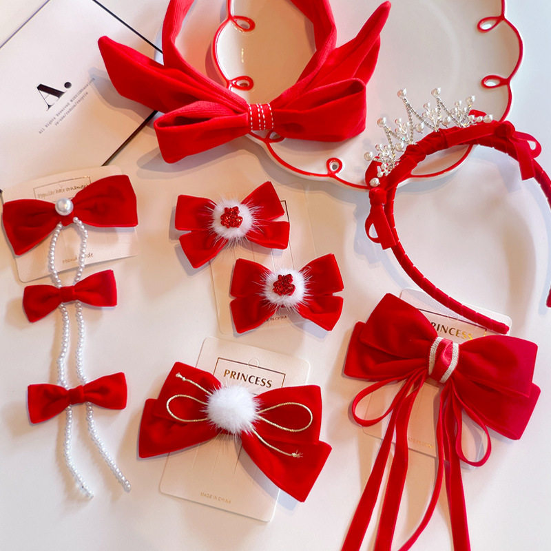 新年红植绒儿童发饰宝宝水貂毛蝴蝶结发夹女童拜年皇冠发箍发绳子,童装/婴儿装/亲子装,发饰,淘宝优惠券,粉丝福利购,淘宝优惠卷