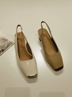 路贝佳女鞋方头漆皮后空粗跟凉鞋L24313B-04