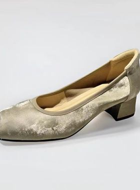 路贝佳女鞋压纹牛皮方头浅口单鞋女粗跟高跟鞋L24617A-38