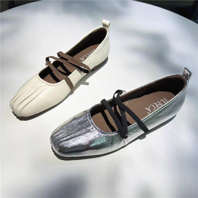 路贝佳女鞋芭蕾舞鞋牛皮方头浅口女单鞋L24629A-08