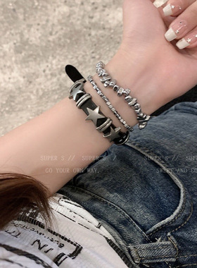 帅气暗黑朋克星星五角星皮质手链