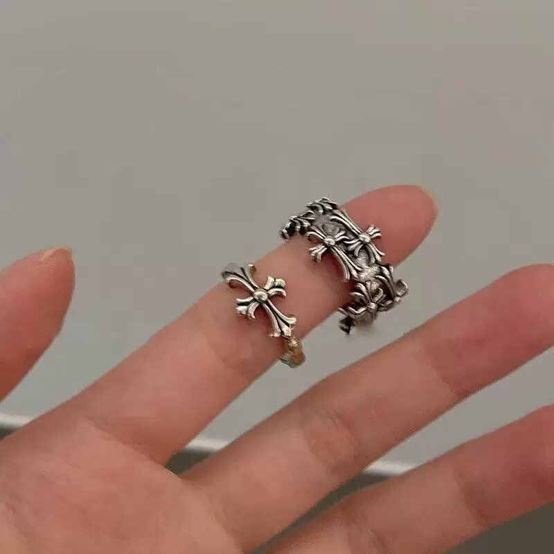 暗黑朋克风十字架开口戒指女复古做旧y2k对戒轻奢小众高级感尾戒