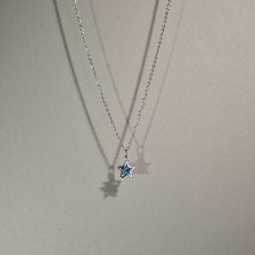Vintage蓝色星星锆石项链小众ins