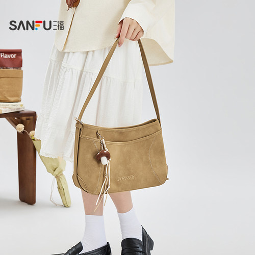 三福挎包春季松系慵懒赛博简约风托特包缝线腋下包女包516122