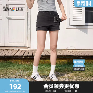 子女装 三福短裤 裤 复古皮带铆钉低腰休闲时尚 521184 2026夏季
