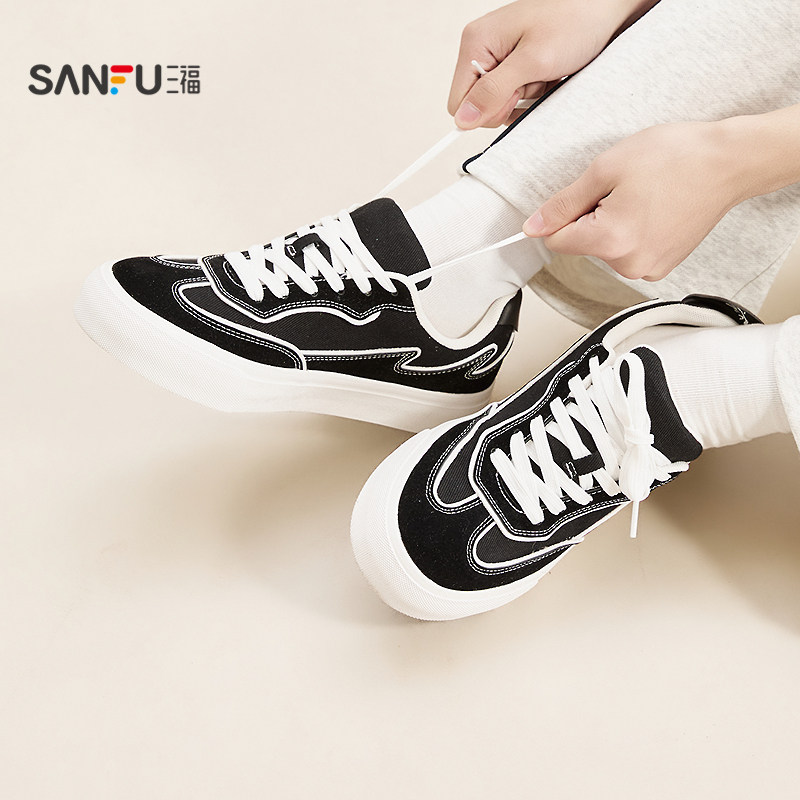 三福男板鞋春季校园美式复古帆布拼接低帮软质圆头男鞋853513,流行男鞋,休闲板鞋,淘宝优惠券,粉丝福利购,淘宝优惠卷