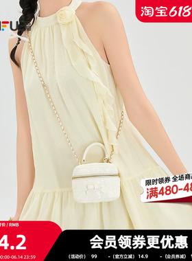三福手提包夏季甜美少女风软萌蝴蝶结迷你盒子包女包524247