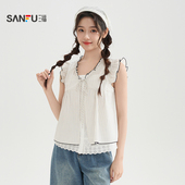 2026夏季 小飞袖 蕾丝假两件短款 三福短衬衫 宽松上衣女装 520648