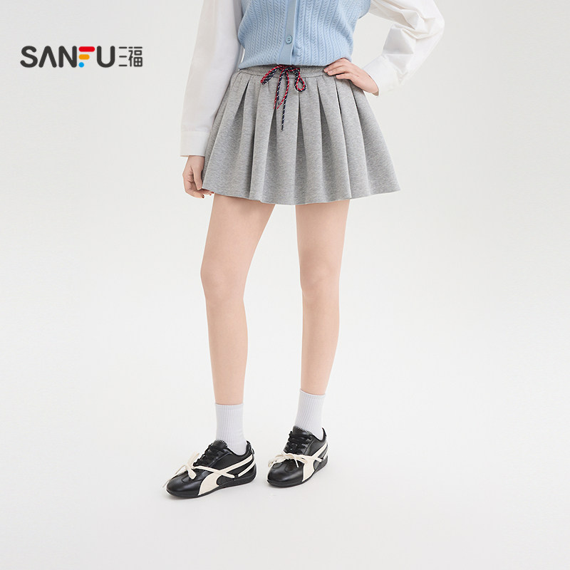 三福短裙2026春季松紧抽绳腰防走光内衬百褶半身裙女装519693,女装/女士精品,半身裙,淘宝优惠券,粉丝福利购,淘宝优惠卷