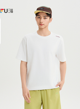 三福2026夏季男士异位字母短T恤 休闲宽松插肩袖上衣521025