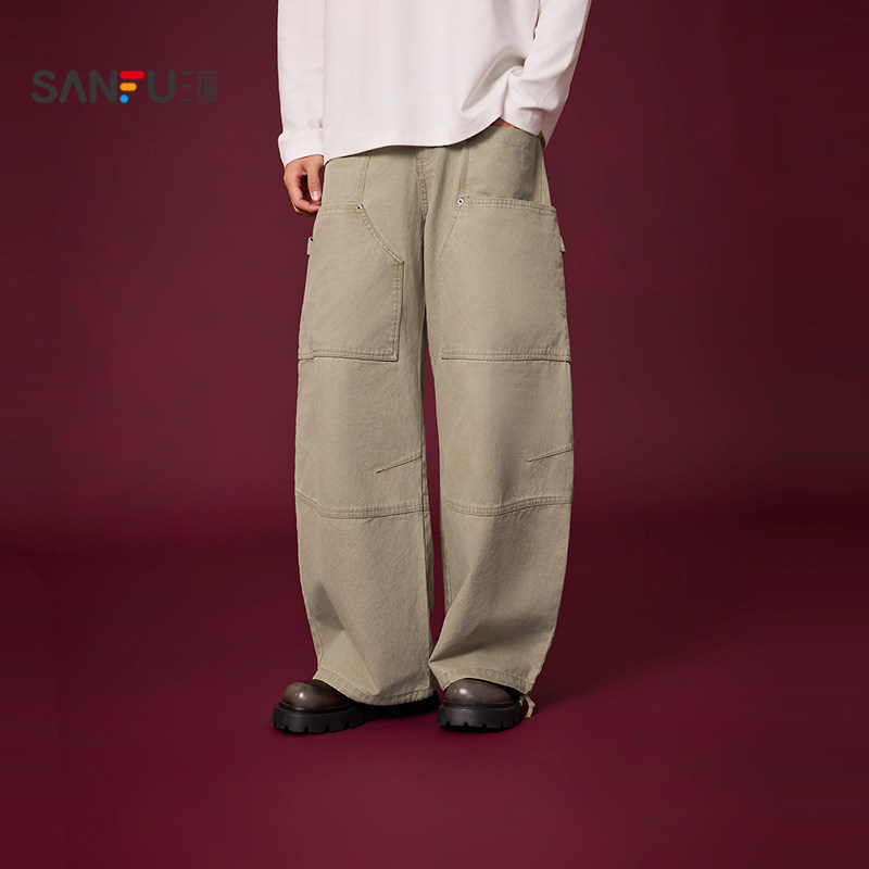 三福2026春季男士分割设计弯刀裤休闲裤 街头阔版裤子518801,男装,休闲裤,淘宝优惠券,粉丝福利购,淘宝优惠卷