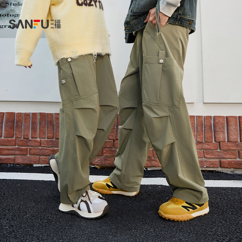 三福2026春季男士工装休闲裤 简约美式宽松直腰长裤504881,男装,休闲裤,淘宝优惠券,粉丝福利购,淘宝优惠卷