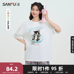 趣味小猫宽松上衣女装 T恤女2025夏季 米奇联名 498264 三福短袖