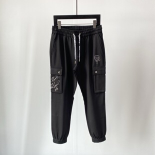 特惠Karl Lagerfeld 老佛爷logo字母烫钻男士工装收脚休闲裤卫裤