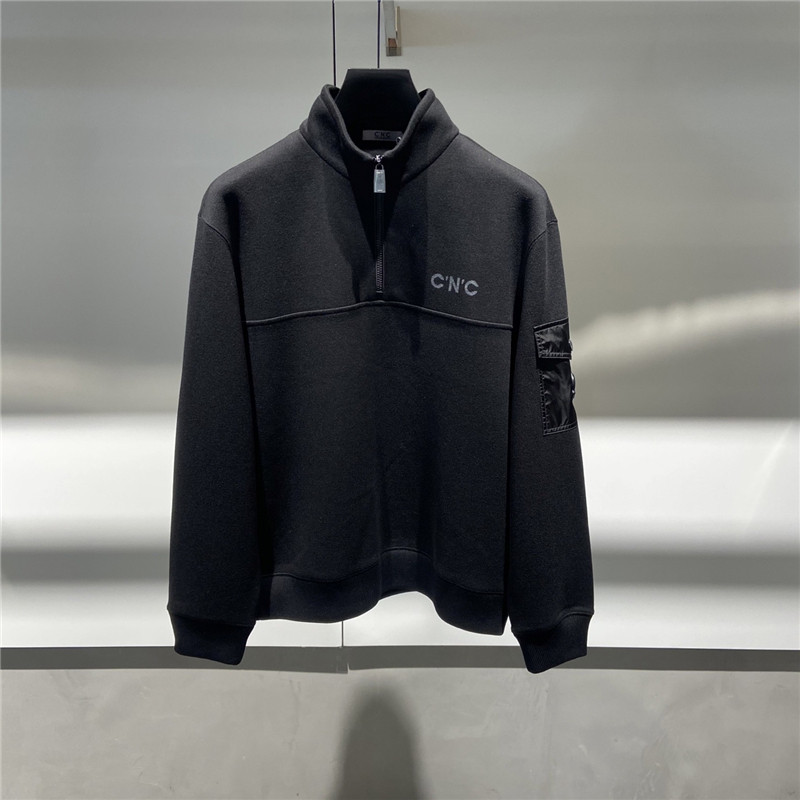 CNC男装 25秋冬logo大字母印花男士领口拉链卫衣 364006