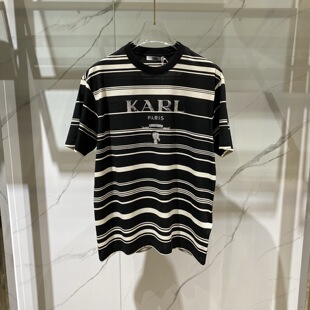 老佛爷logo字母印花条纹男士 Karl Lagerfeld 26春夏新款 T恤 短袖