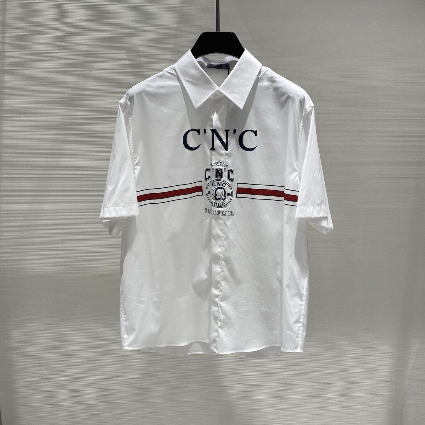 CNC男装 26春夏新款logo字母彩色条纹印花男士短袖衬衫