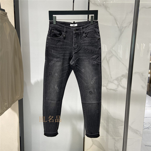 特惠karl lagerfeld 卡尔老佛爷logo字母浮雕印花男士修身牛仔裤