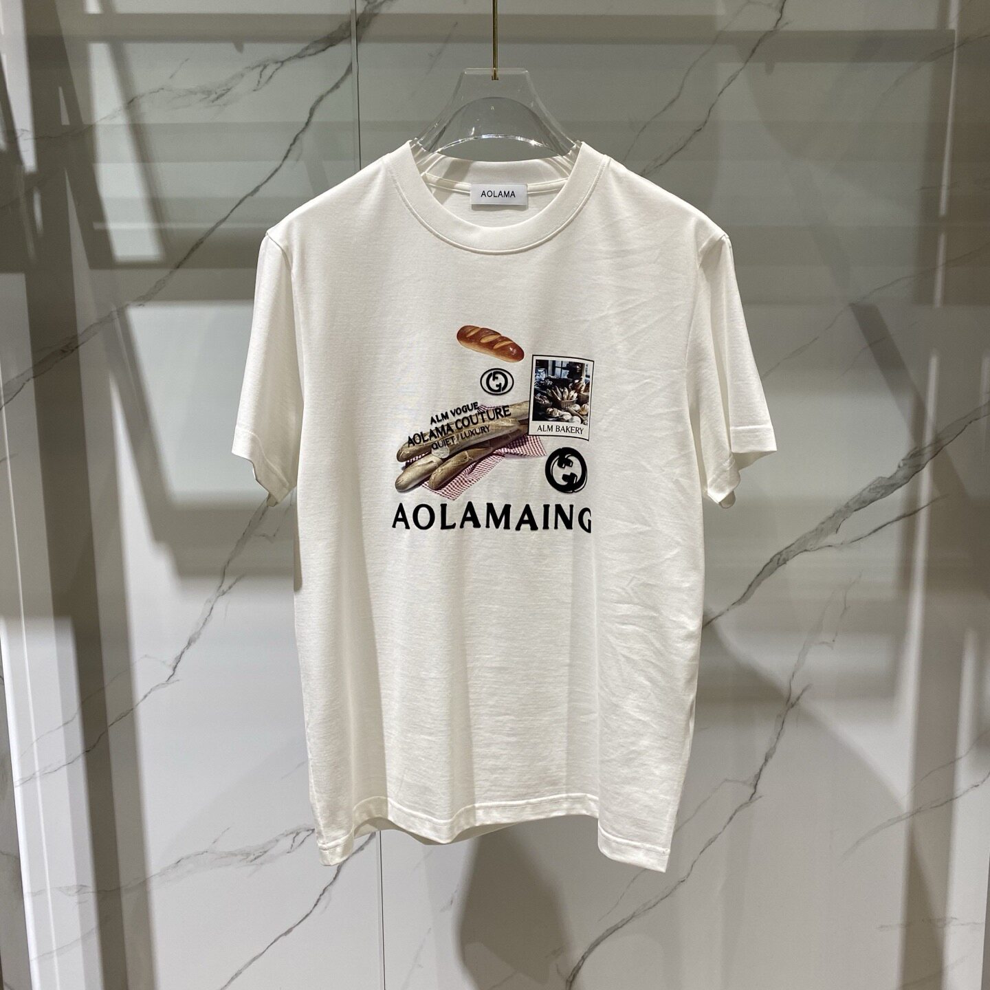 AOLAMA 26春夏新款logo字母面包图案印花男士短袖T恤