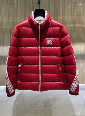 CNC 25秋冬侧边logo字母条纹拼接男士红色立领羽绒服
