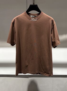 ROEN 男装26春夏新款领口logo字母刺绣印花男士短袖T恤 605280
