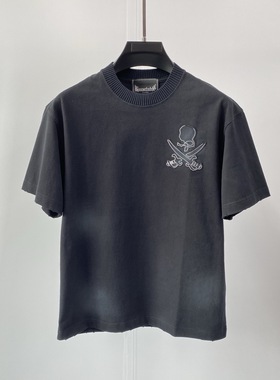现货Dartin Bonaparto 25秋冬logo字母骷髅头刺绣做旧男士短袖T恤