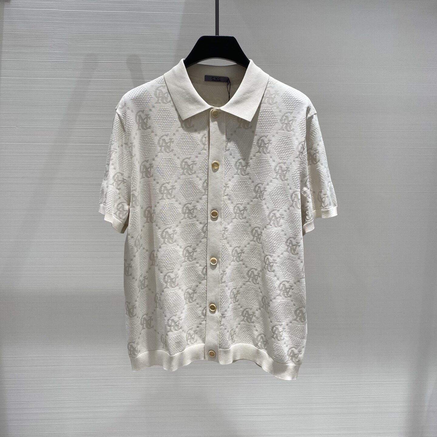 CNC男装 26春夏新款logo字母满身提花针织短袖衬衫