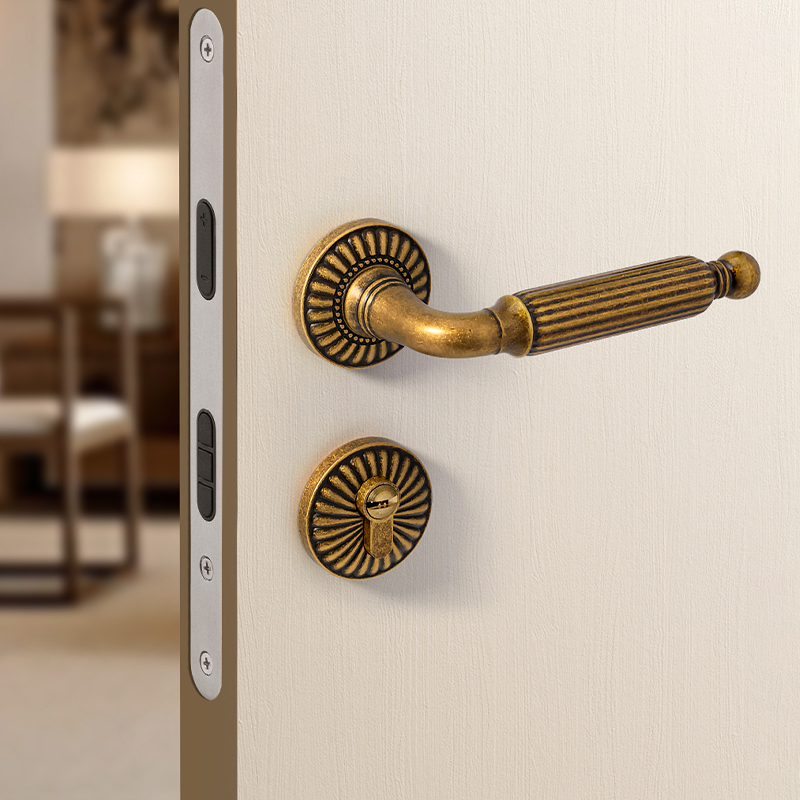 法式卧室门锁室内房间复古门把手古铜色仿古木门锁磁吸静音房门锁