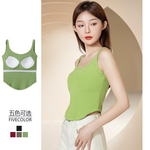 小吊带背心女带胸垫内搭外穿U型美背文胸一体内衣打底抹胸上衣夏
