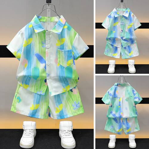 男童2026新款夏季花衬衫港风沙滩服夏威夷穿搭儿童海边度假套装男