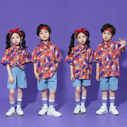 708090年代怀旧童装复古港风儿童服装小朋友衣服演出服男孩花衬衣