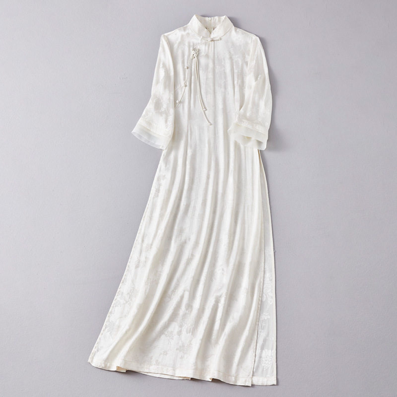 2026夏季新款禅意茶服裙奥黛修身旗袍裙汉服人丝提花茶服连衣裙