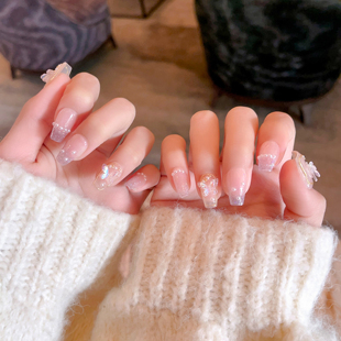 【紫气蝶影】纯手工定制穿戴甲中长款轻奢高级感裸色紫色短甲美甲