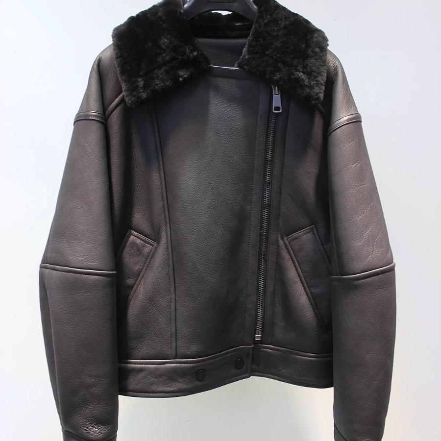 进口美利奴羊毛皮毛一体经典机车女皮草外套