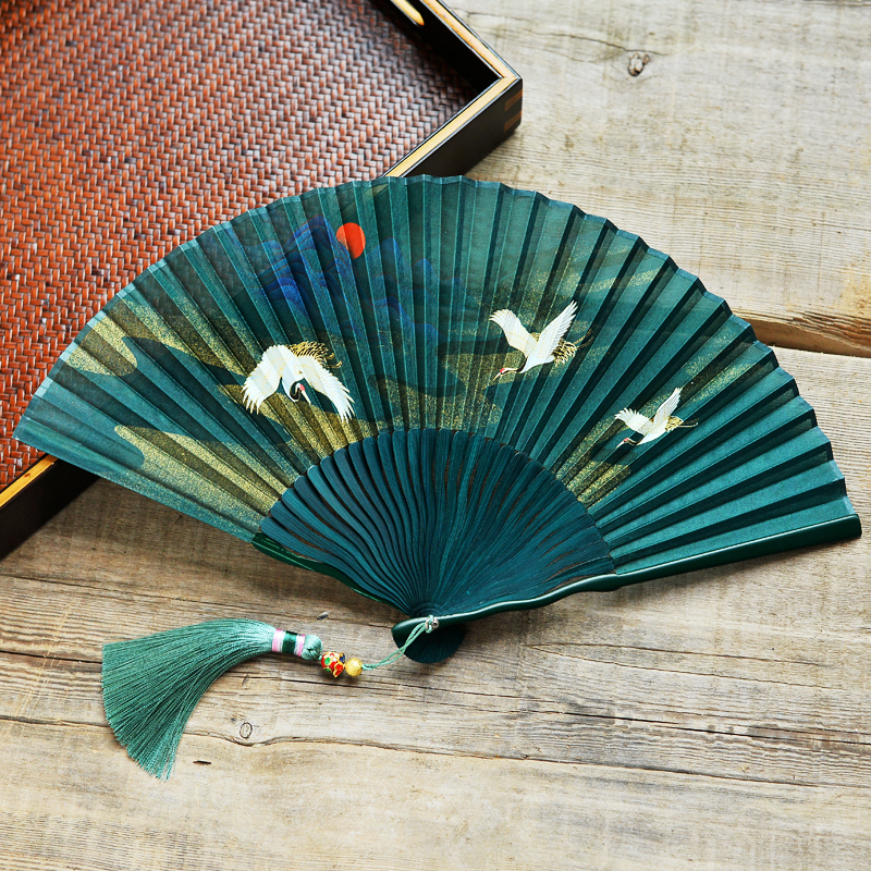 旭日飞鹤古风折扇随身女式复平中国风竹制扇子汉服旗袍搭配舞蹈