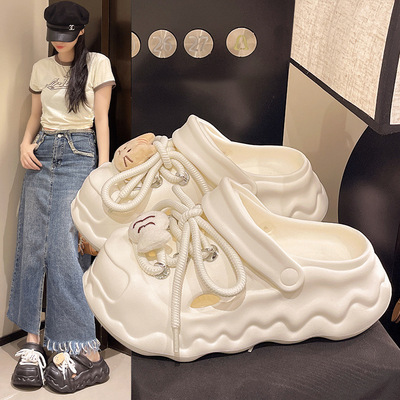 云朵洞洞鞋2026夏季女心包头两穿猫鱼鞋带居家少百搭防滑凉拖鞋
