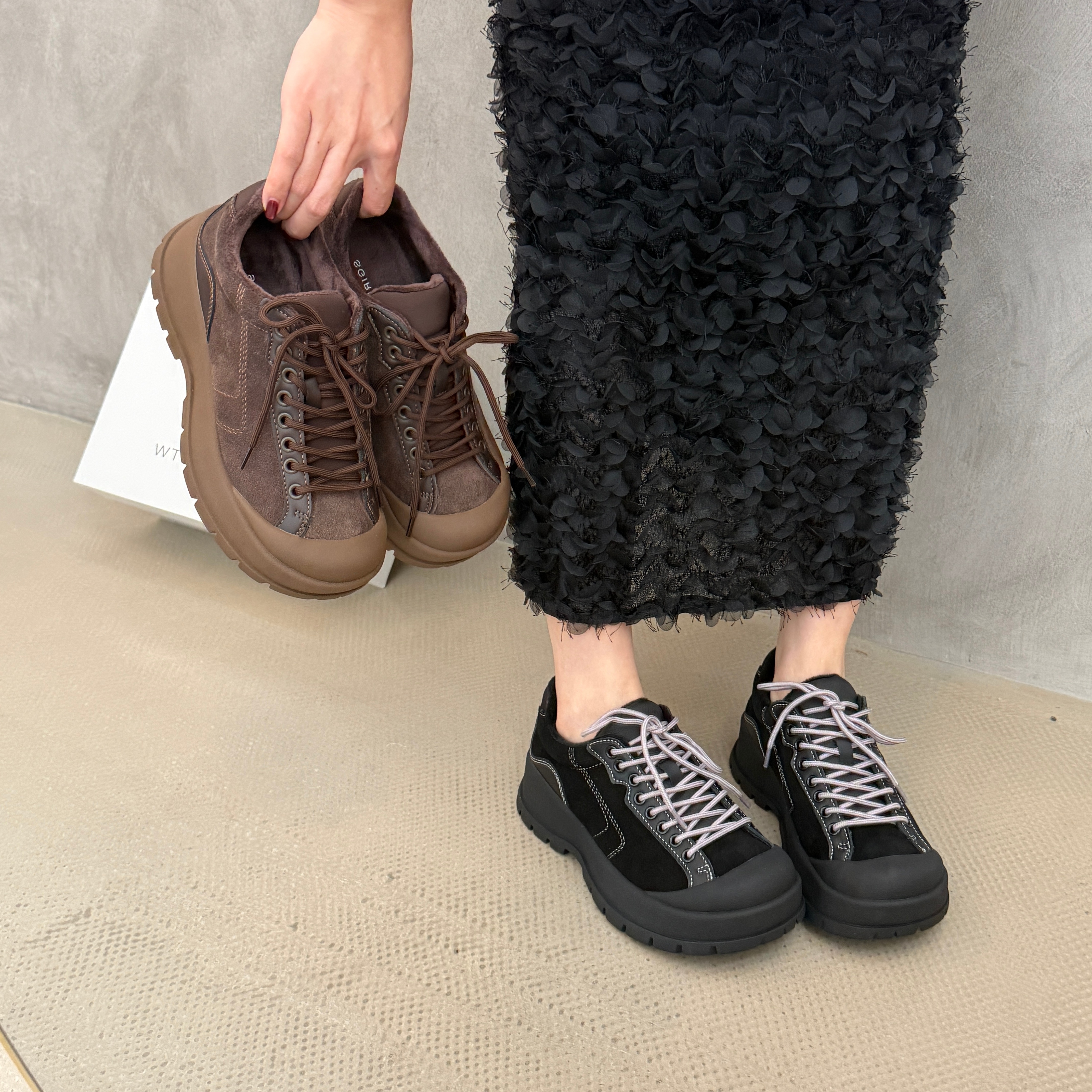 SGIRL TWTW复古风丑萌大头休闲鞋女2025秋冬加绒户外登山运动鞋潮