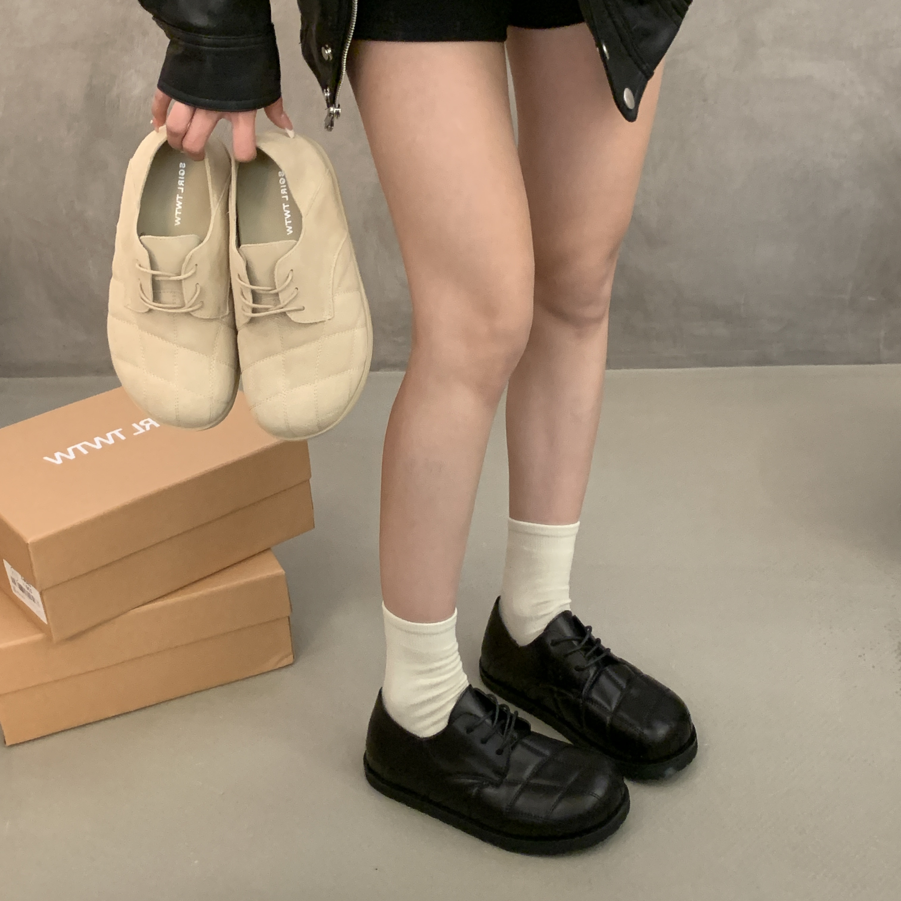 SGIRL TWTW内增高厚底勃肯鞋女复古风小皮鞋百搭丑萌休闲大头鞋潮