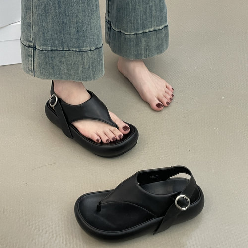 SGIRL TWTW厚底增高皮带扣夹趾凉鞋2025夏外穿沙滩鞋休闲罗马女鞋