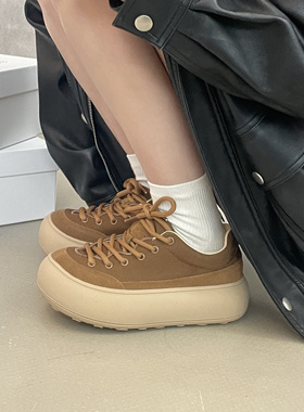 SGIRL TWTW轻便厚底大头面包鞋女2025百搭系带拼接松糕休闲运动鞋