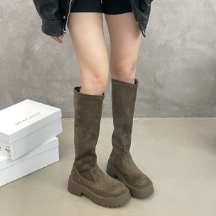 SGIRL TWTW复古高筒显瘦秋冬靴子女2025新款不过膝套筒增高长筒靴