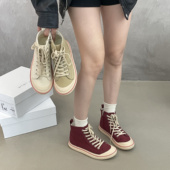 SGIRL 潮 女2025侧拉链简约百搭透气休闲鞋 TWTW韩版 复古高帮帆布鞋