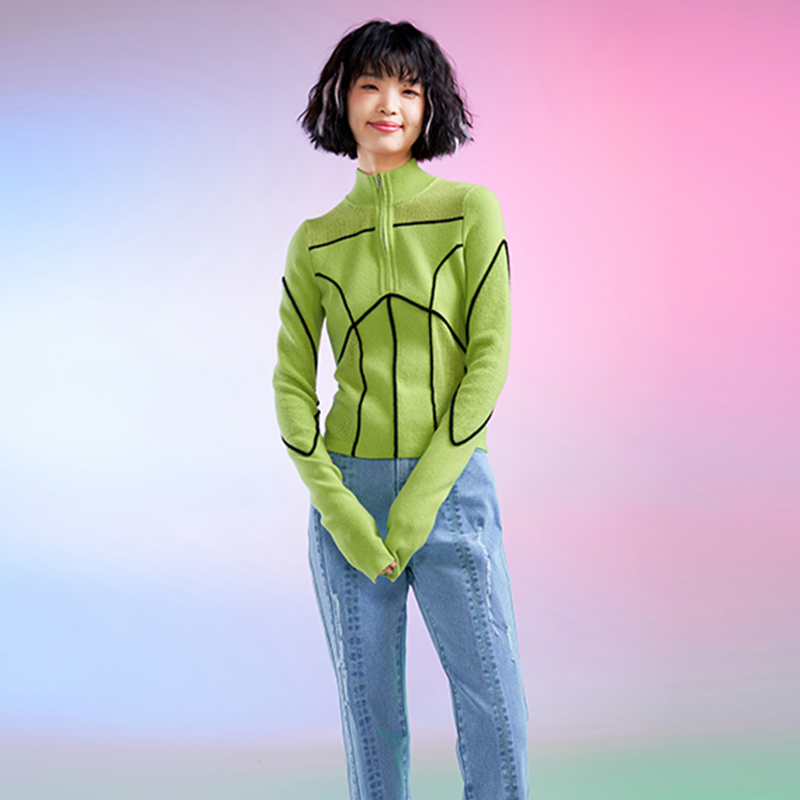 半高领拉链滑雪衫修身羊绒衫上衣