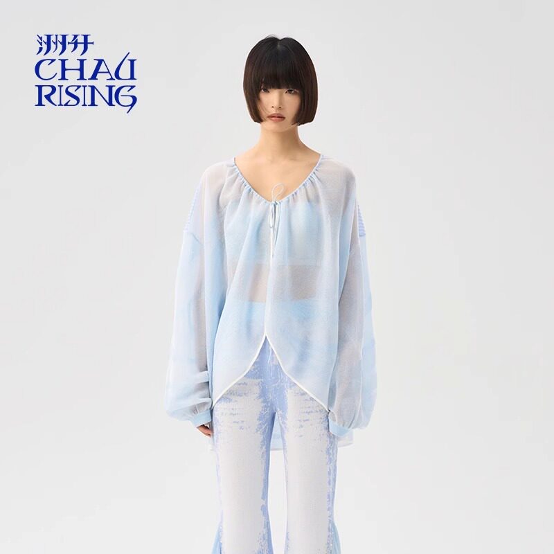 CHAU.RISING/洲升24春夏新款薄款罩衫女宽松佩兹利暗纹防晒针织衫