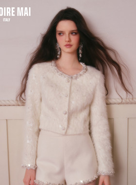 MAI DIRE MAI亮片钻链圆领长袖上衣32羊毛高腰短裤女秋冬时尚套装