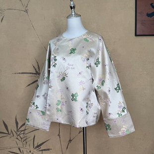 卷卷新中式“山石牡丹”提花宋锦双层斜襟国风上衣 秋款上新